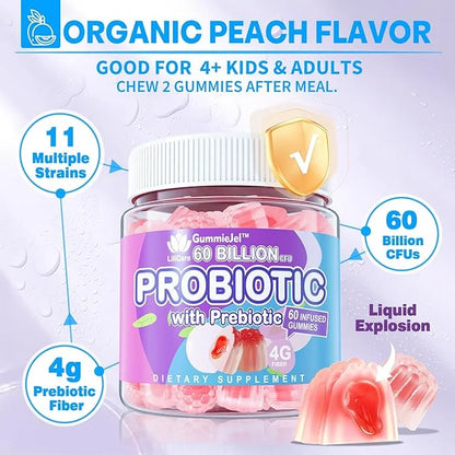 2Pack Probiotic + Prebiotics Gummies Sugar 60 Billion 11 Strains