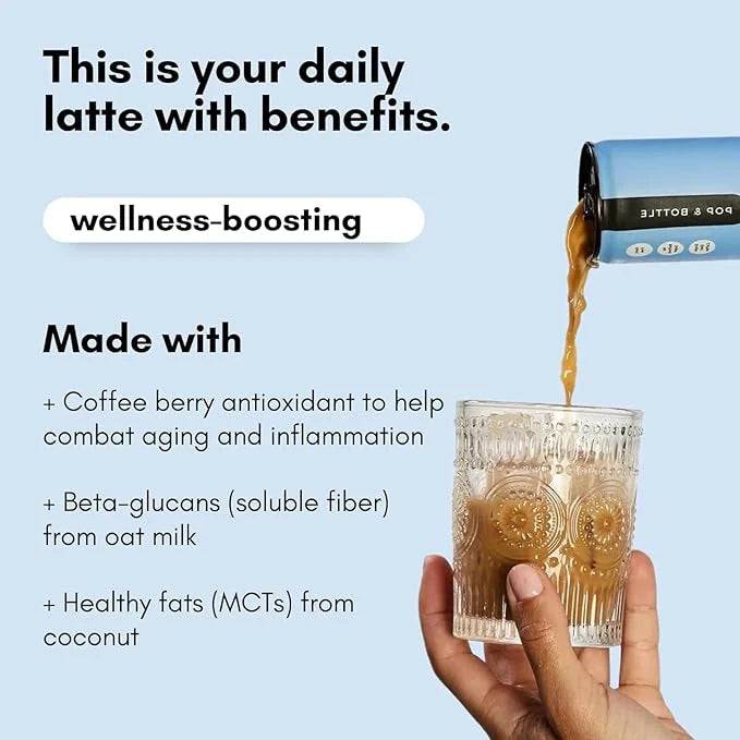 Pop & Bottle Classic & Vanilla Oat Milk Lattes - Cold Brew, Marine Collagen & Antioxidants, MCT Oil, Organic, Dairy Free, ...