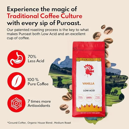 Puroast Low Acid Coffee Ground | Vanilla Blend Ground | Medium Roast | High Antioxidants & High pH |No Bitter Aftertaste |...