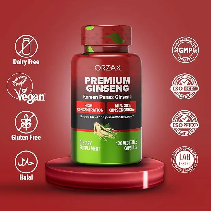 ORZAX Korean Panax Ginseng Capsules 30% Ginsenosides (120 Veg