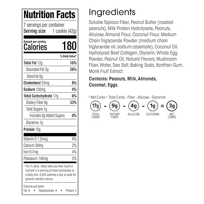 Wonderslim Protein Cookie, Peanut Butter, Keto friendly, Low Carb, Gluten Free (7ct) - Product Image