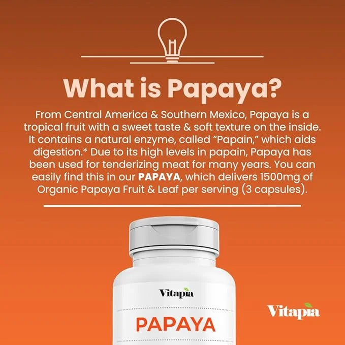 Papaya Fruit Enzyme Capsules for Digestion, 1500mg Organic 180 Veggie