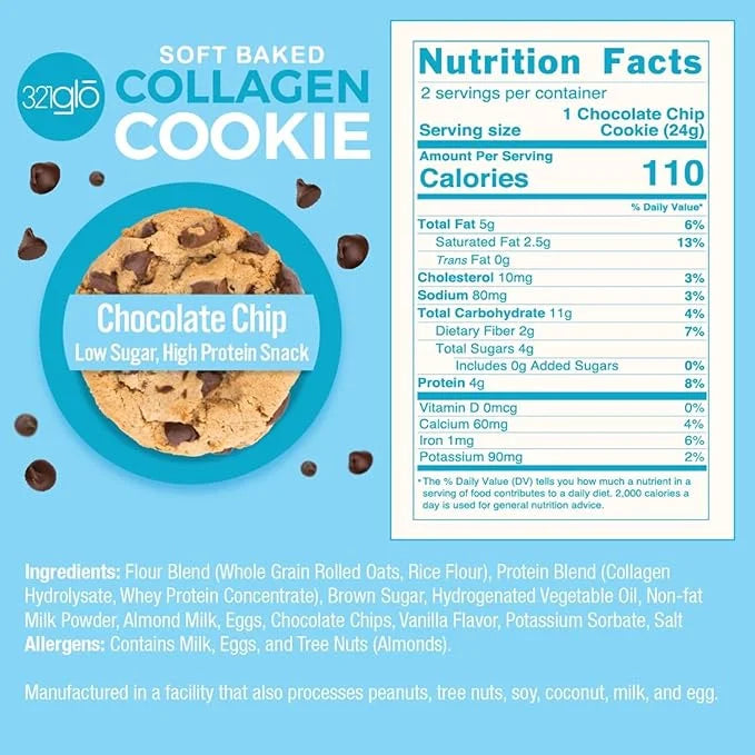 321glo Collagen Cookies | Soft Baked, High Protein Cookies | Low Carb, Low Sugar | Keto Snack for Women, Men, & Kids | 12 ...