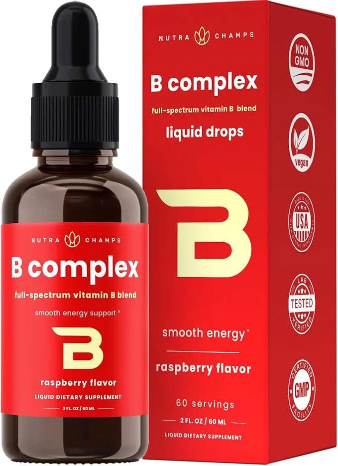 NutraChamps Vitamin B Complex Liquid Drops | B Vitamins Complex Supplement with B1, B2, B3, B6, B7, B9 & Methyl B12 Drops ...