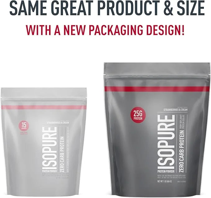 Isopure Zero Carb 100% Pure Whey Isolate Protein Powder, Lactose Free, Gluten Free, With Vitamins, Strawberries & Cream, 2...