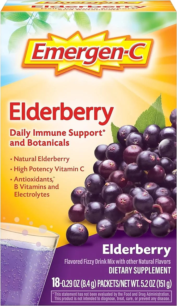 Emergen-C Elderberry Fizzy Drink Mix, Elderberry 18 Count