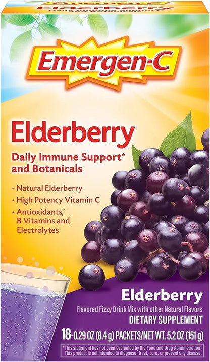 Emergen-C Elderberry Fizzy Drink Mix, Elderberry 18 Count