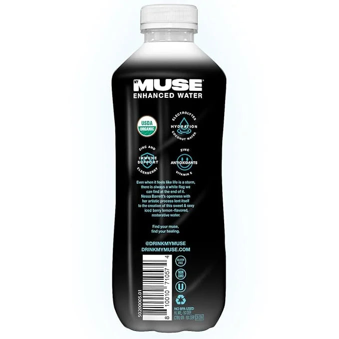 MyMuse Organic Enhanced Flavored Water, Ice Berry Lemon, 16.9 Fl Oz Bottle (12 pack), 1G of Sugar, Immune Support with Zin...