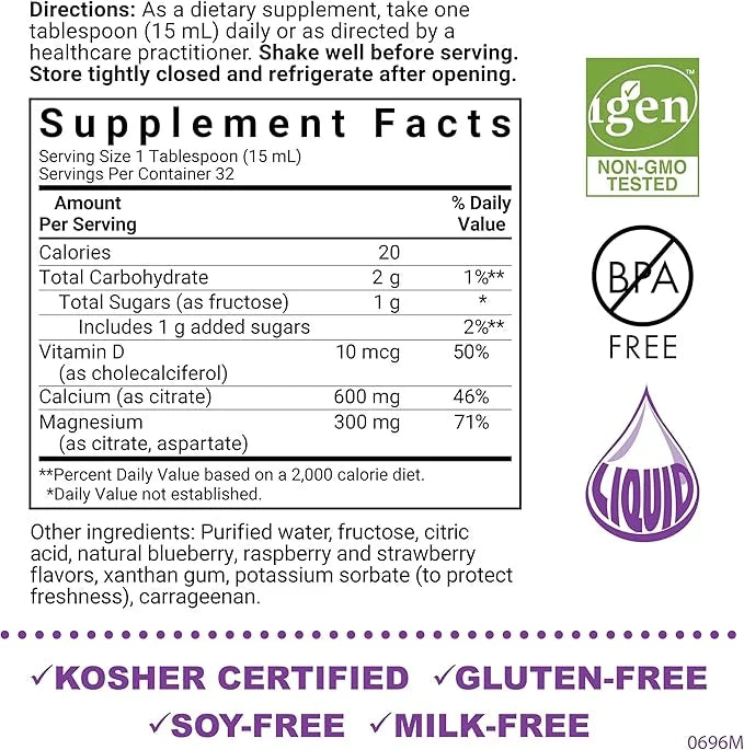 Bluebonnet Nutrition Liquid Calcium Citrate, Magnesium, Vitamin D3, Bone Health, Gluten Free, Soy Free, Milk Free, Kosher,...