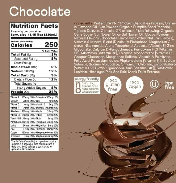 OWYN Plant-Based Complete Nutrition Protein Shake, 20g plant 23 Vitamins 12 pack)