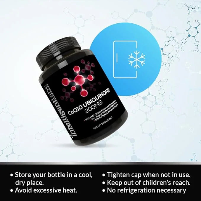Intelligent Labs CoQ10 Ubiquinone 200mg Softgels | Coenzyme Q10 with MCT Oil for Max Absorption | Soy, Sugar, Gluten, and ...