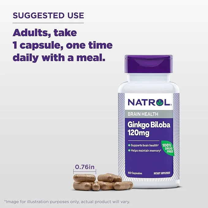 Natrol Brain Health Ginkgo Biloba 120mg, 60 Capsules, 60 Day