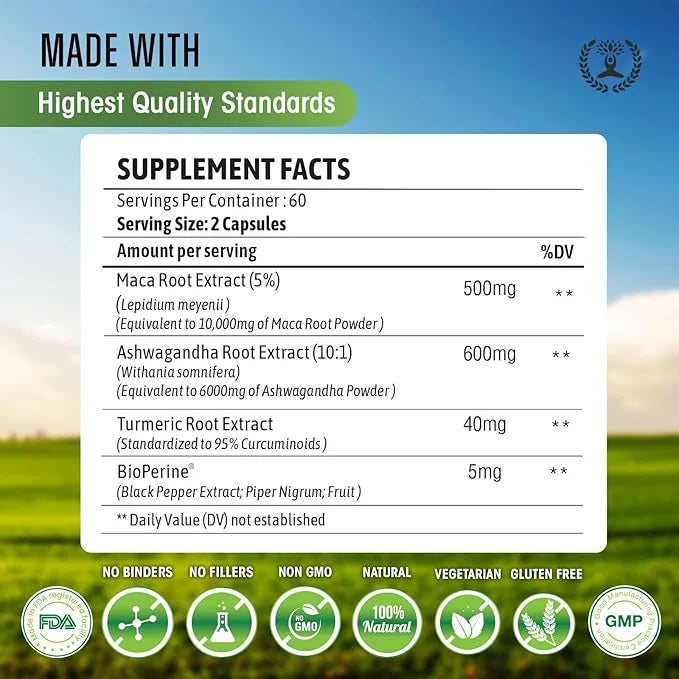 Maca Root 10,000 mg, Ashwagandha 6000mg 120 Capsules