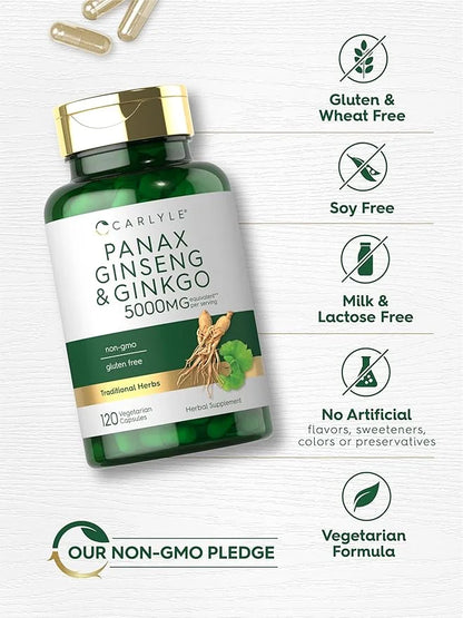 Carlyle Panax Ginseng + Ginkgo Biloba 120 Vegetarian 5,000mg |