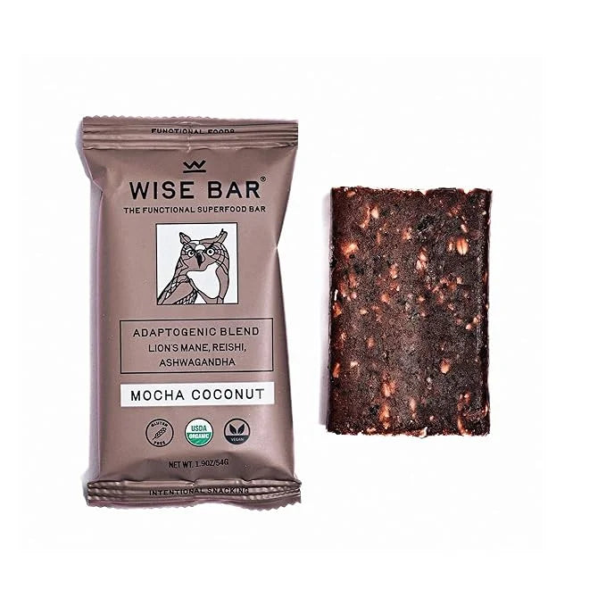 Wise Bar Adaptogen Mushroom Nutrition Bars with Reishi, Lions Mane & Ashwagandha, Organic Vegan & Gluten Free Snacks for N...