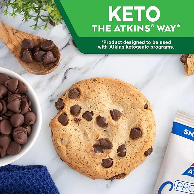 Atkins Chocolate Chip Protein Cookie, Protein Dessert, Rich in Fiber, 3g Net Carb, 1g Sugar, Keto Friendly, 4 Count - Prod...