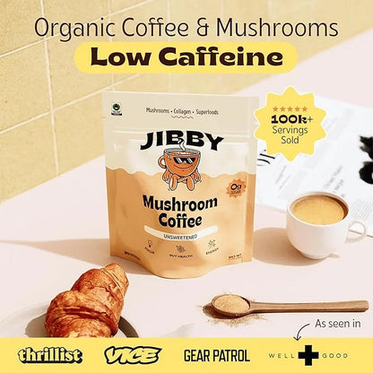 JIBBY Mushroom Coffee - Organic Instant Coffee Powder with Collagen, MCT Oil, Superfood Mushrooms - Detox Mushroom Coffee ...