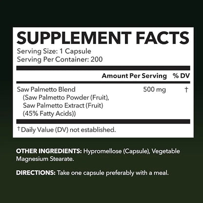Saw Palmetto for Men Prostate Health Supplement to Promote Urinary Tract Function - 500mg Per Serving - 200 Count - DHT Bl...