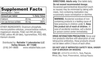 Iron Supplement Ferrous Sulfate 325mg by Reliable 1 | Iron Pills for Women and Men | Iron Supplements for Anemia and Iron ...