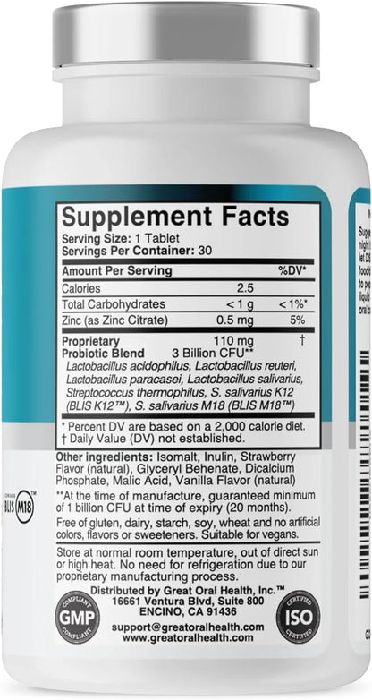 Childrens Oral Probiotics – Oral Care Probiotic for Kids Cavity Prevention & Bad Breath Treatment Supplement w/BLIS K12 M1...
