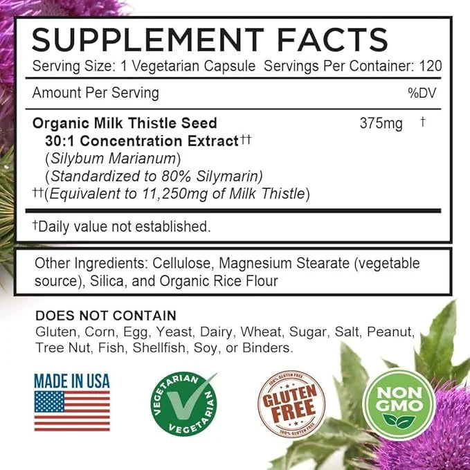 FarmHaven Silymarin Milk Thistle Capsules 11250mg Strength 30X Concentrated 80% Standardized 120 Veggie