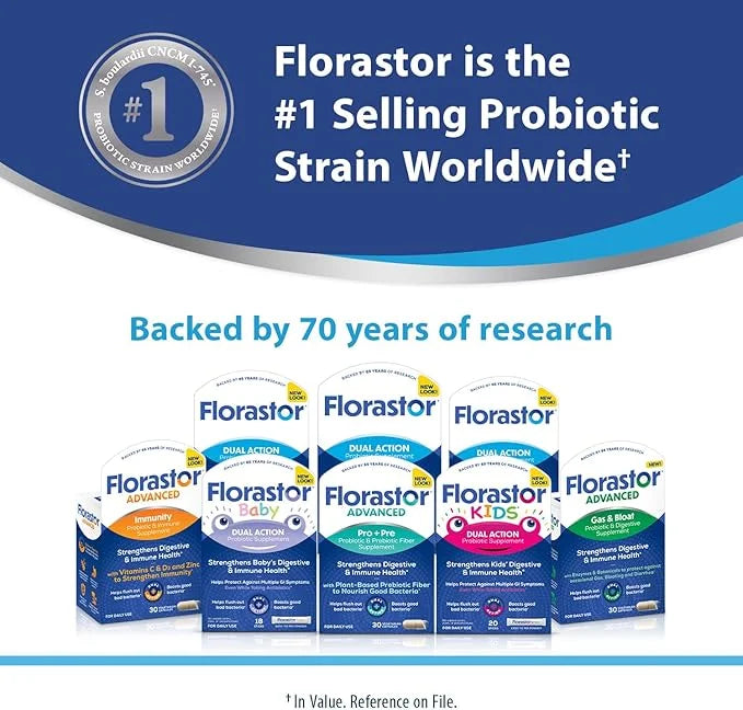 Florastor Probiotics for Digestive and Immune Health, 54 Capsules, Probiotics for Women & Men, Helps Flush Out Bad Bacteri...