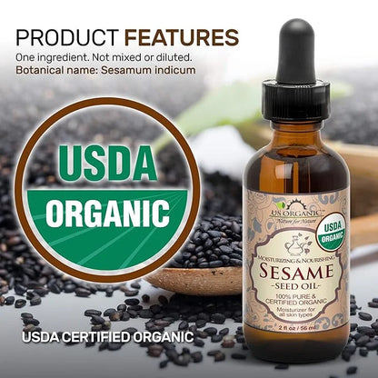 US Organic Sesame Seed Oil, USDA Certified Organic, Untoasted, Unrefined Virgin, 100% Pure & Natural, Cold Pressed, in Amb...