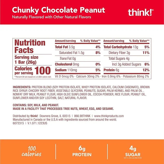 think! Minis Protein Snack Bar, Gluten Free, Chunky Chocolate Peanut, 15 Count - Product Image