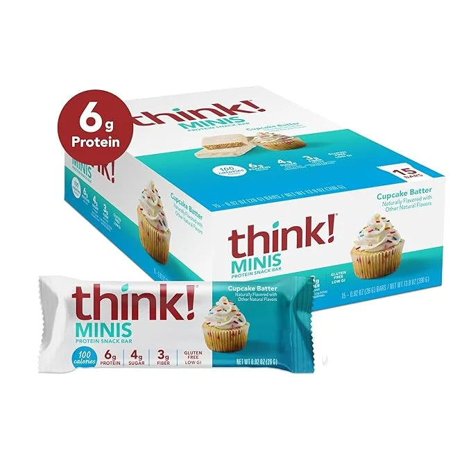 think! MINIS Protein Snack Bars, Gluten Free, Cupcake Batter, 15 Count (Pack of 2) - Product Image