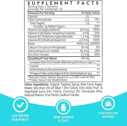 SugarbearPro Hair Vitamin Extra Strength 6000mcg B12, MSM, Omega3, Elderberry, 2 Month
