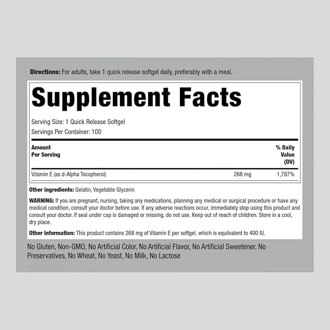 Piping Rock Vitamin E 400 IU Softgels 268mg | 100 Softgel