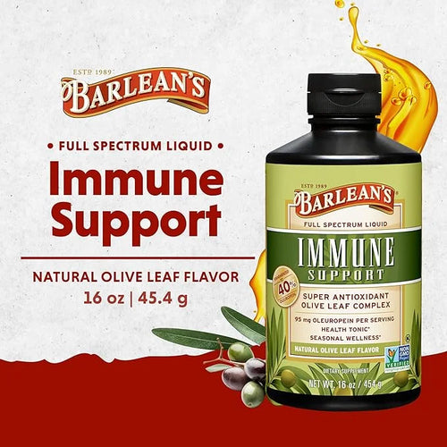 Barlean's Olive Leaf Complex Liquid Immune Support Supplement with 95mg Oleuropein Antioxidants for Seasonal Wellness, Hea...
