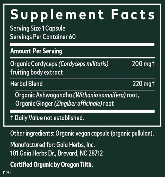 Gaia Herbs Adaptogen Performance Mushrooms & Herbs 60 Organic (30-Day Supply)