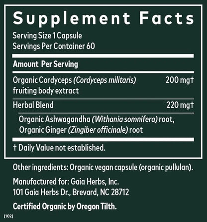 Gaia Herbs Adaptogen Performance Mushrooms & Herbs 60 Organic (30-Day Supply)