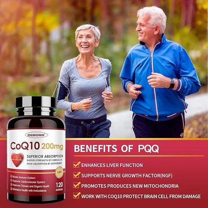 CoQ10-200mg-Softgels with PQQ, BioPerine & Omega-3, 120 Servings Q10(Ubiquinone) Supplement