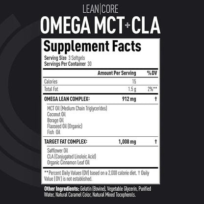 Lean CORE Omega MCT + CLA - Stimulant Free Health Formula, Lean Muscle & Toned Physique, Omega 3-6-9 Fatty Acids - Flaxsee...