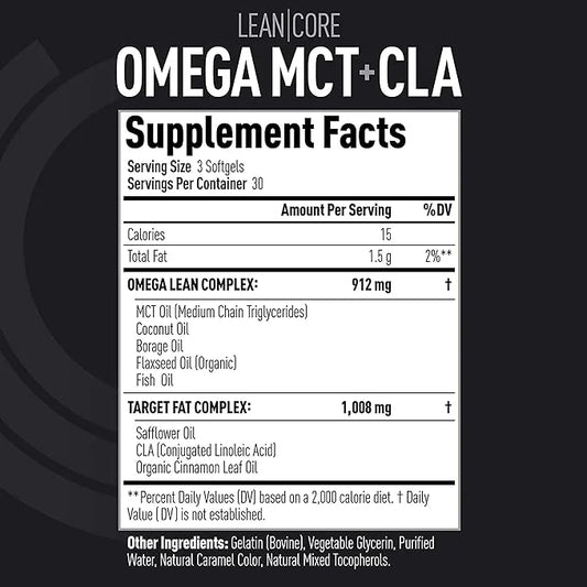 Lean CORE Omega MCT + CLA - Stimulant Free Health Formula, Lean Muscle & Toned Physique, Omega 3-6-9 Fatty Acids - Flaxsee...