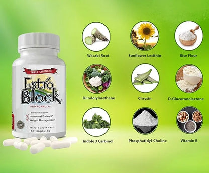 Estroblock PRO Triple Strength - 60 Capsules, DIM & Indole 3-Carbinol for Natural Hormonal Hormone Balance, Acne - Anti To...