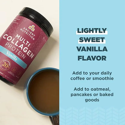Ancient Nutrition Hydrolyzed Collagen Peptides Powder with Probiotics, Vanilla Multi Collagen Protein for Women and Men wi...