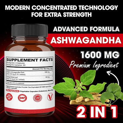 agobi 1600mg Ashwagandha with Ginkgo Biloba Supplement 240 Veggie