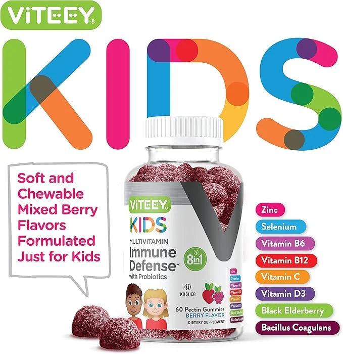 Kids Multivitamin Gummies with Probiotics 8-1 Kids D3, B12, B12, B6, B6, Zinc,