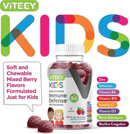 Kids Multivitamin Gummies with Probiotics 8-1 Kids D3, B12, B12, B6, B6, Zinc,