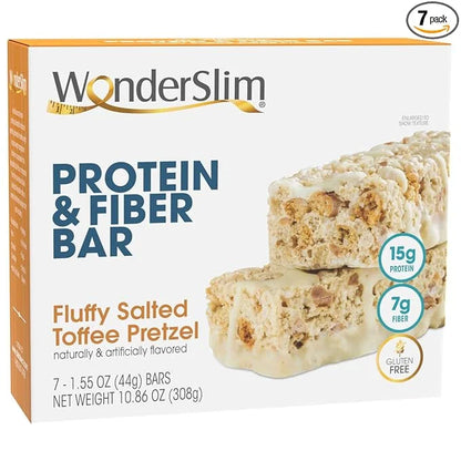 WonderSlim Protein & Fiber Bar, Salted Toffee Pretzel, 15g Protein, 7g Fiber, Gluten Free (7ct) - Product Image