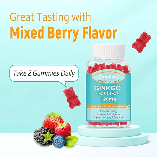 Ginkgo Biloba Gummies 120mg for Women 60 Count