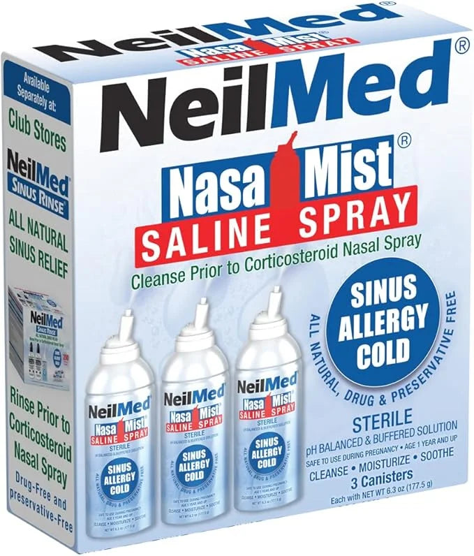 NeilMed NasaMist Isotonic Saline Spray. Soothe, 177mL. Contains 3 NasaMist