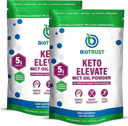 BioTrust Keto Elevate – Pure C8 MCT Oil Powder – Ketogenic Diet Supplement & Paleo Coffee Creamer for Clean Energy, Mental...