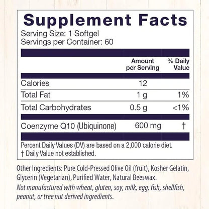 Healthy Origins CoQ10 (Kaneka Q10), 600 mg 60 Softgels