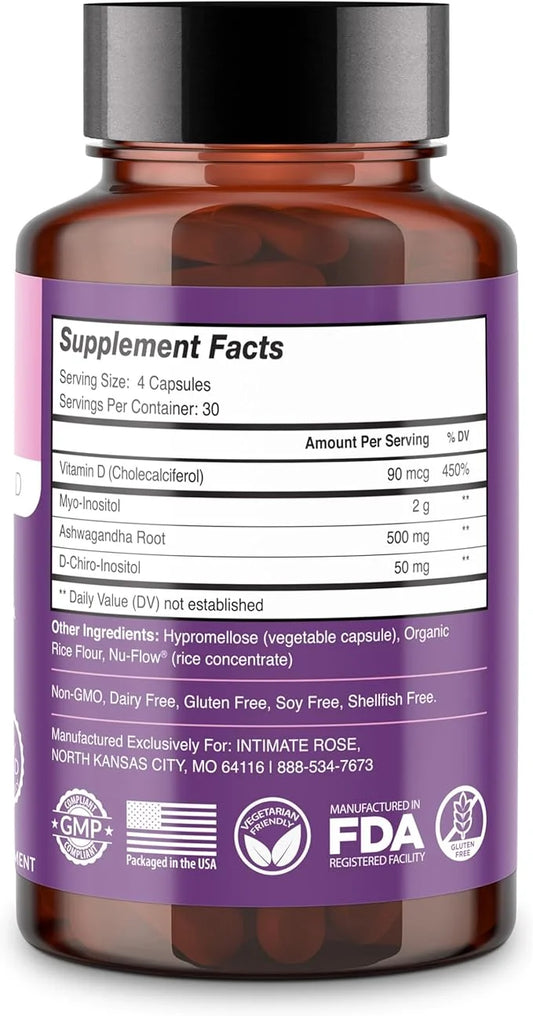 Intimate Rose Myo-Inositol & D-Chiro Inositol Blend - 40:1 Blend Ratio - Women's Daily Wellness Support - Vitamin D & Ashw...