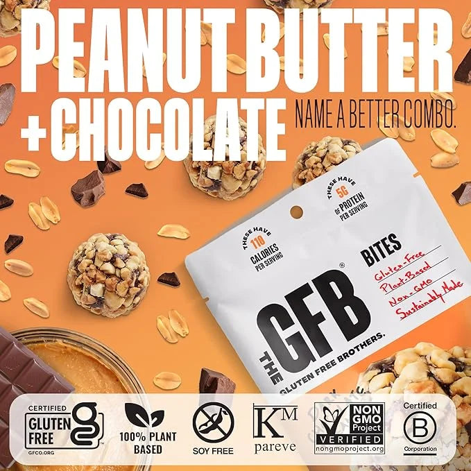 The Gluten Free Brothers Dark Chocolate Peanut Butter Bites - Gluten Free Protein Balls – Non GMO, Soy Free, Vegan – Snack...
