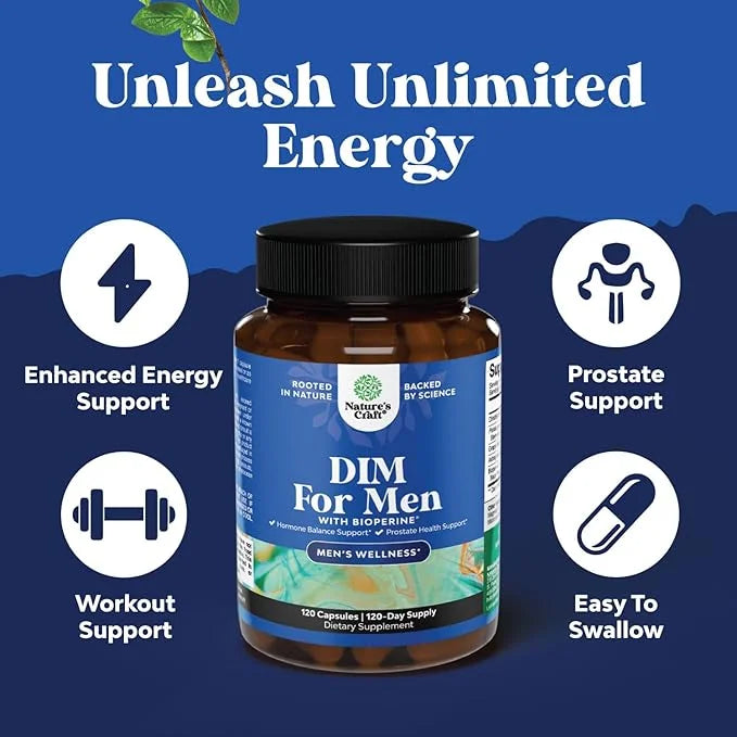 DIM Supplement for Men - DIM Estrogen Blocker for Men for Hormone Balance & Prostate Health - Diindolylmethane Testosteron...